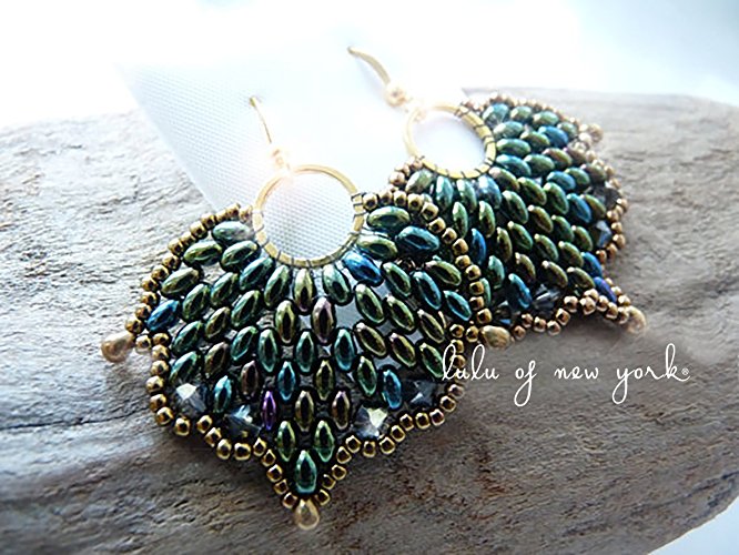 Hand Beaded Peacock Earrings - 2 Colors