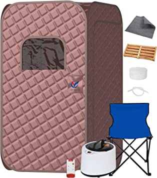 AYVEVTA Single Person Sauna, Portable Steam Sauna Full Body for Home Spa, Sauna Tent with Steamer 2.2L 1000W Steam Generator, 90 Minute Timer, Chair, Remote Control Included（Brown）