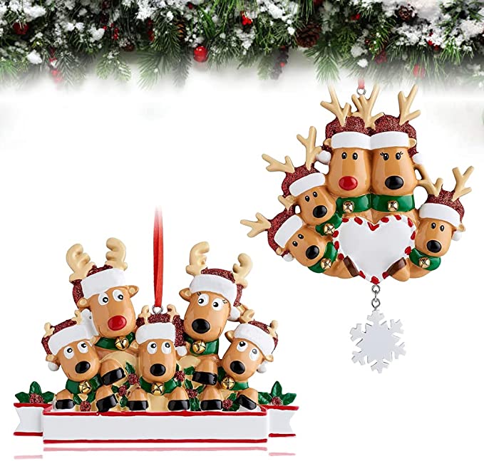 Personalized Deer Christmas Tree Ornament Family of 5, 2021 Christmas Ornaments 2 Pcs, Name Cute Santa Reindeer 2021 Christmas Decoration Xmas Gifts 5 Family