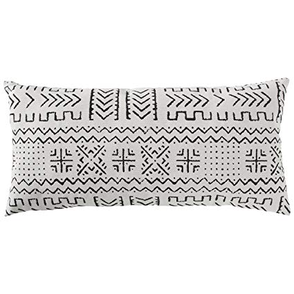 Rivet Mudcloth-Inspired Pillow, 12" x 24", Pale Gray