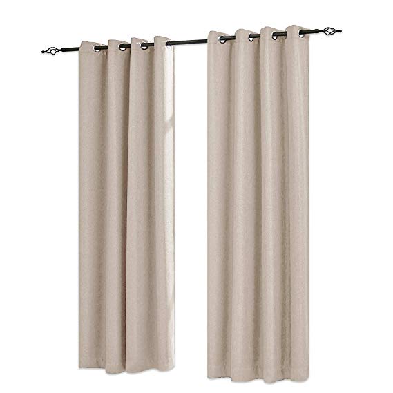 DyFun 2 Panels Linen Thermal Insulated Window Treatment Grommet Top Blackout Window Curtains/Drapes(52”×95”, Off-white)