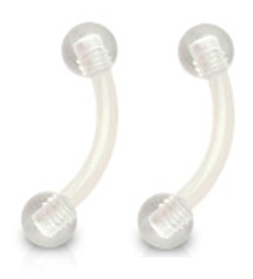 Pair of 16g Clear Bioflex Curved Eyebrow Ring Piercing Retainer Screw UV Ball Clear 16G 5/16"