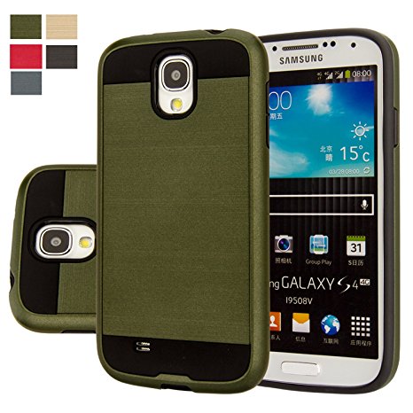 S4 Case, Samsung Galaxy S4 Case, Aomax® Metal Texture TPU PC Dual Layer Hybrid Non-slip Protective Case For Samsung Galaxy S4 i9500 (VLS Army Green)