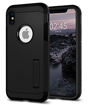 iPhone X Case, iPhone X Cases with Kickstand, Spigen Tough Armor - Extreme Heavy Duty Protection and Air Cushion Technology for Apple iPhone X (2017) - Matte Black