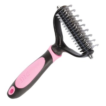Oneisall Pet Dematting Comb with Safe Double Sided Stainless Steel Blades , Safely and Easily Removes Undercoat Knots, Mats and Tangled Hair.Best Dematting Tool Deshedding Tool for Cats and Dogs