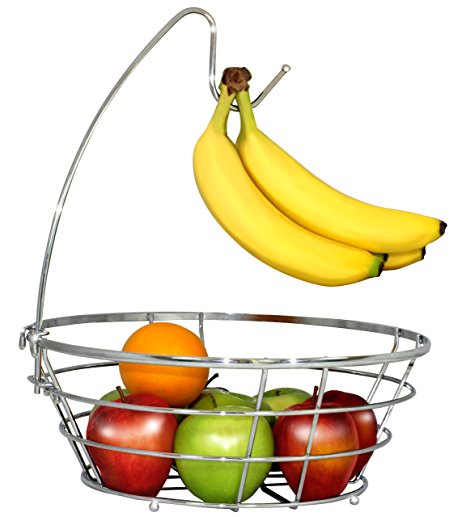 DecoBros Wire Fruit Tree Bowl with Banana Hanger, Chrome Finish