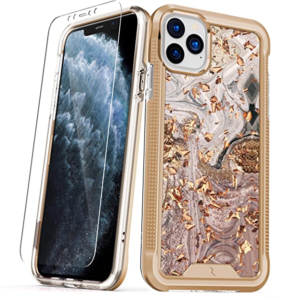 ZIZO ION Series for iPhone 11 Pro Case - Military Grade Drop Tested with Tempered Glass Screen Protector - Gold Swirl Marble