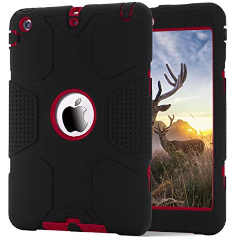 iPad mini Case, Hocase Shockproof Heavy Duty Protection Rugged Silicone Rubber Outer Cover Inner Hard Shell Protective Tablet Case for Apple iPad mini 1/2/3 with 7.9-inch Display - Black/Red