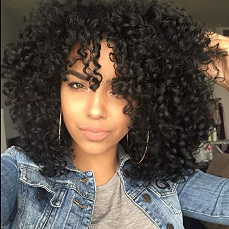 Kinky bouclés perruque Afro 35,6 cm de long crépus bouclés Perruques pour femme noire Perruque de cheveux noirs africains américains synthétiques Bon Marché Perruques pour femme