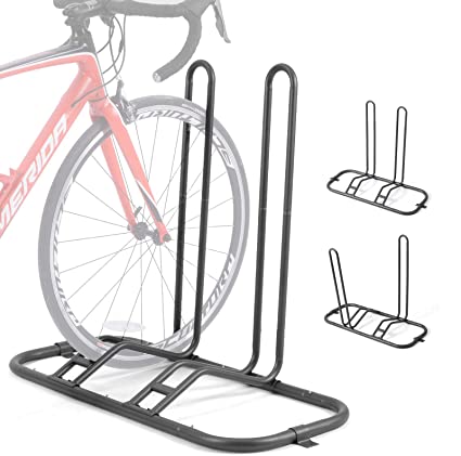 Ikkle Bike Parking Stand, Bike Rack Bicycle Floor Parking Stand for 2 Bikes, Adjustable Dual Purposes Bike Storage Holder for Garage, 2 Extra Floor Anchor Brackets Available, Indoor and Outdoor Use