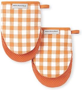 KitchenAid Gingham Mini Oven Mitt 2-Pack Set, Honey, 5.5"x8"