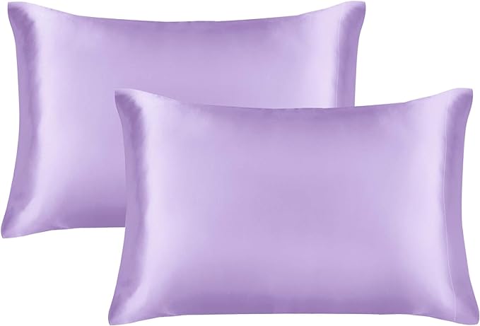 EXQ Home Silky Satin Pillowcase for Hair and Skin,Pillow Cases Standard Size Set of 2 Satin Pillow Case 2 Pack with Envelope Closure Purple(20x26 inches)