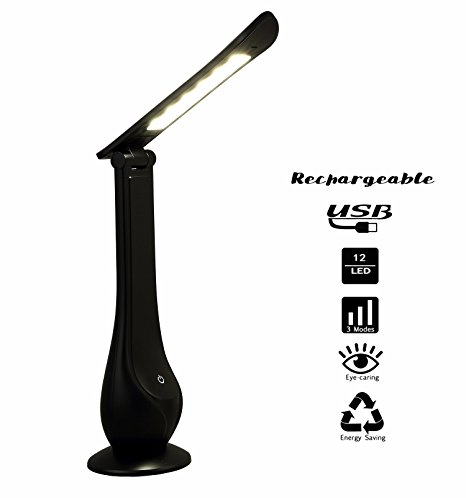 Ganeed Rechargeable LED Desk Lamp, Portable Touch-Sensitive Control LED Table Lamp Reading Light,12 LED Book Light for Reading, Studying,Working,Bedroom,Office(Black)
