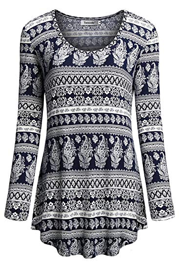 Tencole Women Long Sleeve Shirts Ethnic Style Casual Tunic Tops Pleated Blouse