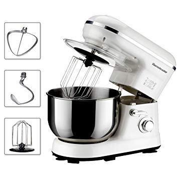 Homeleader Stand Mixer, 5QT Kitchen Mixer, 800W/120V Electric Food Mixer, 5 Speed Control, Food Processor with Whisk, Dough Hook, Flat Beater, Splash Guard Attachments, White