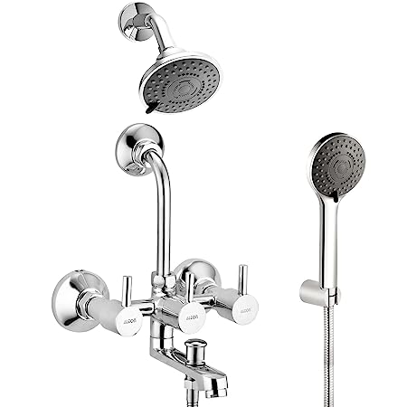 ALTON GRCL3930 Brass 3-IN-1 Wall Mixer With 3-Function, 4-INCH Overhead & Hand Showers Set, Chrome Finish