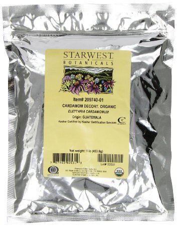 Starwest Botanicals Organic Whole Cardamom Decorticated, 1-pound Bag