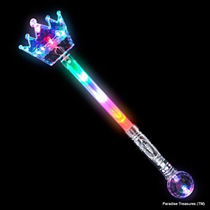 Paradise Treasures (TM) 20.5" Light-up Crown Magic Wand Multicolor Flashing LED with Prismatic Sphere Handle