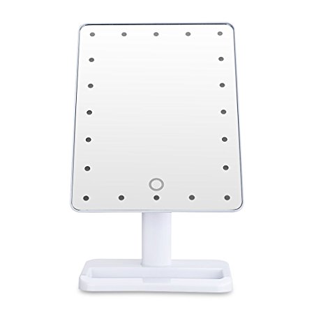 Unique Portable LED Touch Screen Makeup Mirror 20 LEDs Lighted Make-up Cosmetic Mirror Adjustable Vanity Tabletop Countertop Bathroom Mirror (White)