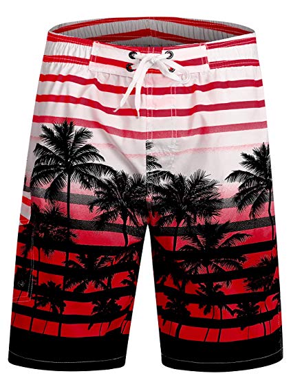 APTRO Men's Swim Shorts Quick Dry Palm Tree Trunks Bathing Suit
