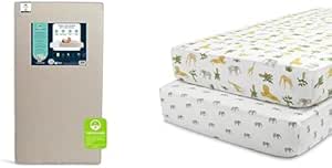 Serta Perfect Start Limited Dual Sided Baby Crib Mattress and Toddler Mattress   Delta Children Fitted Crib Sheets for Girls and Boys (Pack of 2), Safari Friends (Bundle)