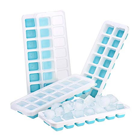 [Updated Version] Ice Cube Trays, TOPELEK LFGB Certified Ice Cube Moulds with Food-Safe Material, 4 Spill-Resistant Lids, 4 Pack Ice Cube Tray with Lid for Water, Cocktail, Whiskey and Other Drink