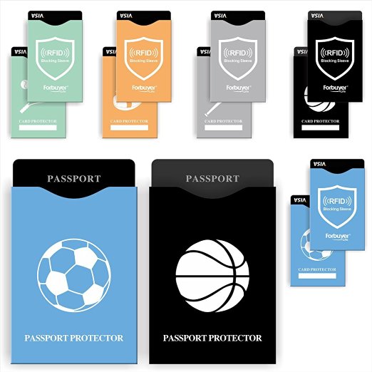 RFID Blocking Sleeves (10 Credit Card & 2 Passport Protectors) Premium Identity Theft Protection Travel Case Set.Shields Radio Frequency ID,Unisex Smart Holders Fit Wallet, Purse & Cell Phone Cases