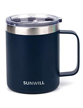 SUNWILL Coffee Mug, Vacuum Insulated Camping Mug with Lid, Double Wall Stainless Steel Travel Tumbler Cup, Coffee Thermos Outdoor, 12oz Navy