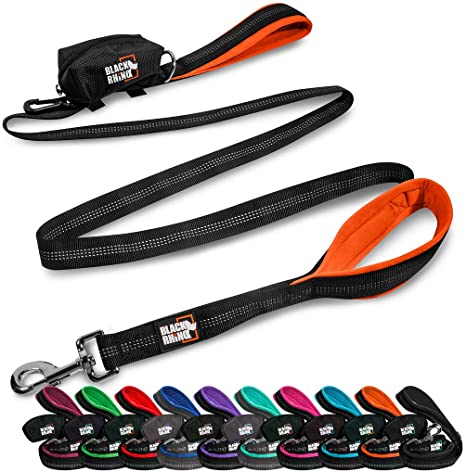 Black Rhino Dog Leash - Heavy Duty - Medium & Large Dogs | 6ft Long Leashes | Two Traffic Padded Comfort Handles for Safety Control Training - Double Handle Reflective Lead