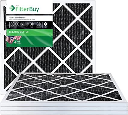 FilterBuy Allergen Odor Eliminator 15x25x1 MERV 8 Pleated AC Furnace Air Filter with Activated Carbon - Pack of 4 - 15x25x1
