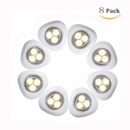 Ledinus Set of 8 Mini Triangulum 3 Led Warm White Battery Operated LED Stick-on Touch Tap Lights for bedroom, baby room, Drawer Bar Sets Attics Garages Car Sheds Storage Room,White
