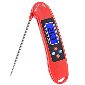 [Clearance Sale] Cooking Thermometer Voice Function Digital Thermometer Folding Probe Meat Thermometer Fast Read Kitchen Thermometer with Backlight LCD Display for Grill BBQ Candy Bath Water - Red