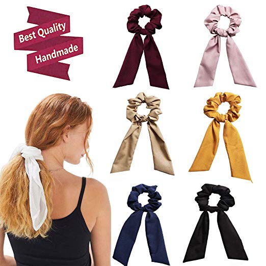 6Pcs Hair Scrunchies Bowknot Fabric Elastics Hair Bands Scrunchy Hair Rope Ties Hair Bow Ponytail Holder Accessories for Women Girls