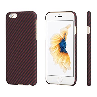 Minimalistic iPhone 6/iPhone 6s Case,PITAKA Aramid Fiber[Body Armor Material] Phone Case,Thinnest(0.65mm)Lightest(8g) Scratch Resistant Durable Luxury Snugly Fit Case for iPhone 6/6s-Black/Red(Twill)