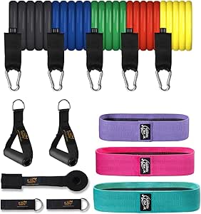 Fit Simplify Resistance Tube Exercise Workout Bands 12 Piece Set and Fabric Resistance Hip Bands