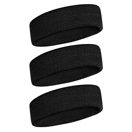 iKsee Sweatbands Headbands for Men/Women, Moisture Wicking Elastic Cotton Terry Cloth Headbands for Gym, Workout, Tennis, Basketball, Running and Working Outside