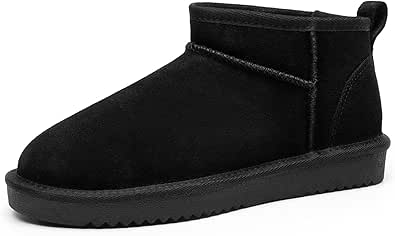 DREAM PAIRS Ankle Winter Mini Boots for Women Genuine Suede Faux Fur Lining Water Resistant Warm Snow Boots Slip On Memory Foam Comfort Booties FuzzyClassic