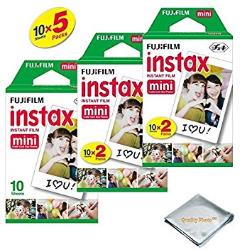 Fujifilm INSTAX Mini Instant Film 5 Pack 50 SHEETS (White) For Fujifilm Mini 8 Cameras