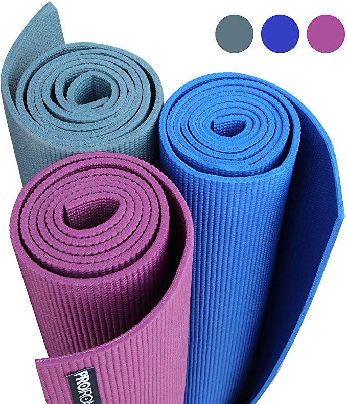 PROIRON Yoga Mat Exercise Mat with Free Travel Carry Bag for Home Gym Fitness 3.5mm or 6mm thick in Blue, Dark Green, Purple