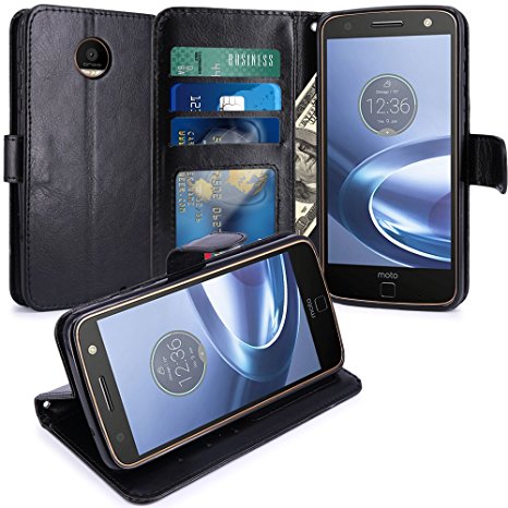 Moto Z Force Case, LK Luxury PU Leather Wallet Flip Protective Case Cover with Card Slots & Stand For Motorola Moto Z Force Droid (Black)