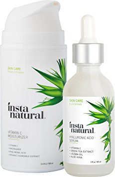 Hyaluronic Acid Serum & Vitamin C Moisturizer Nourishing Skin Bundle Pack - For Dry Skin, Anti Aging & Deep Hydration for Sensitive Skin, Wrinkle Reducing Formula - by InstaNatural - (3.4oz/2oz)