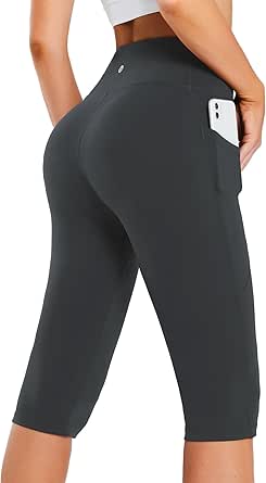 BALEAF Women's Capris with Pockets Knee Length Capri Leggings High Waisted Stretch for Casual Summer Yoga Workout Exercise