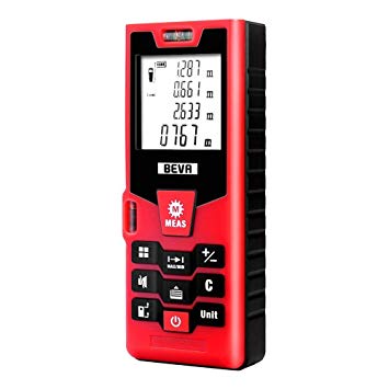 Laser Distance Meter 60m 196ft, BEVA High Precision Laser Measure Tool Digital Laser Tape Measure with Two Bubble Level, Backlight LCD Display, Water-Proof IP54, Battery Included