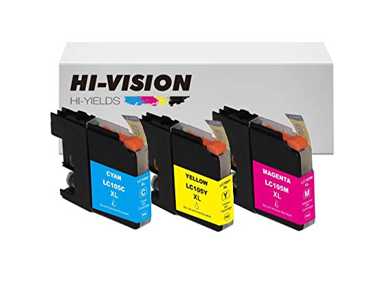 HI-VISION 3-Pack Compatible Brother LC105 XXL Cyan,Yellow,Magenta Super High Yield Ink Cartridges Replacement for MFC-J4310DW,J4410DW,J4510DW,J4610DW,4710DW,J6520DW,J6720DW,J6920DW Printer