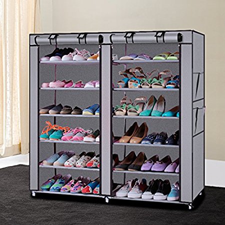 Z ZTDM 6-Tiers 12 Lattices Non-woven Fabric Shoe Cabinet with Rustproof Cover Closet 36-Pair Shoes Storage Rack (Coffee) (Grey)