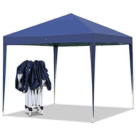 Yaheetech Outdoor Pop-Up Canopy Tent Portable Shade Instant Folding Canopy with Carry Bag 10 x 10 ft Base, 10 x 10 ft Canopy Navy Blue