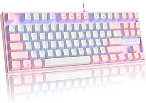 MageGee 75% Pink Red Switch Gaming Mechanical Keyboard 87 Keys