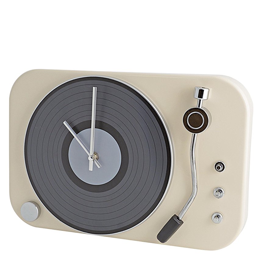 Contemporay Clocks - Retro Classic Record Player Turntable Style Wall Clock - Cream