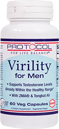 Protocol For Life Balance - Virility for Men - Supports Testosterone Levels with ZMA® & Tongkat Ali - 60 Veg Capsules