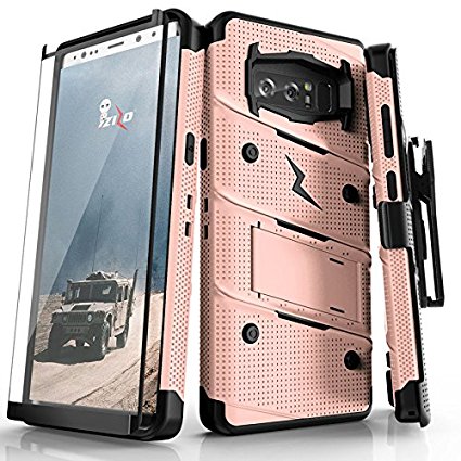 Samsung Galaxy Note 8 Case, Zizo [Bolt Series] FREE [Curved Full Glass Screen Protector]Kickstand[12 ft. Military Grade Drop Tested]Holster Note 8